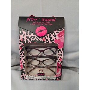 Betsey Johnson Reading Glasses ~3 Pack Readers +2.00 Cat Eyes